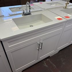 Southfield 37 in. Single Sink White Bath Vanity with Engineered Solid Surface Top