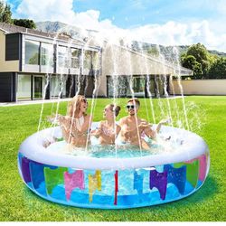 Inflatable Kiddie Swimming Pool - Kids Snorkeling Training Swimming Pool with Water Splash Sprinkler - Kids Play Center Inflatable Ball Pit Pool (Roun