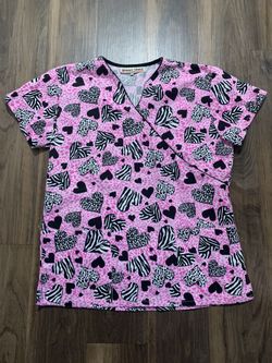 Pink & zebra print scrub top