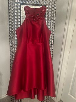 Red Satin Beaded Neckline Formal Dress