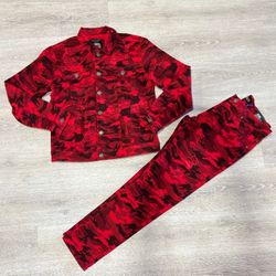 Red Camo Jean Jacket & Jean Pants