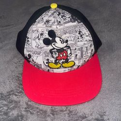 Disney Mickey Mouse Hat Cap Snap Back One Size Black Red Comic Embroidered Mens