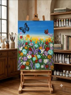 18x24 inch canvas original Handpainted flowers and butterflies