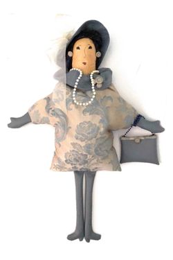 Vintage handmade stuffed elegant woman in a hat