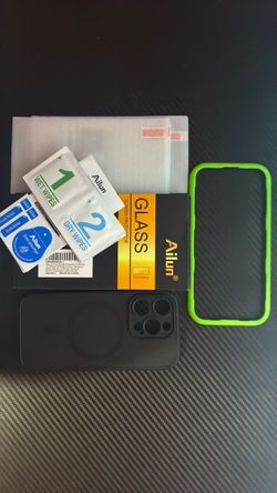 Used Iphone 16 Pro case and 2 Screen protectors (New) bundle with  Iphone 16 Pro phone frame for easy and accurate screen protector placement
