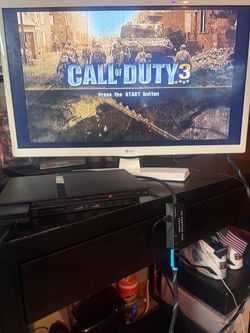 PlayStation 2 Slim Set-Up /HDMI Adapter/Remote/Cords/Monitor/3 games