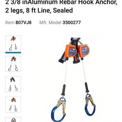  3M DBI-SALA Self Retracting Lifeline: 2… 3M DBI-SALA Self Retracting Lifeline: 2 3/8 inAluminum Rebar Hook Anchor, 2 legs, 8 ft Line, Sealed