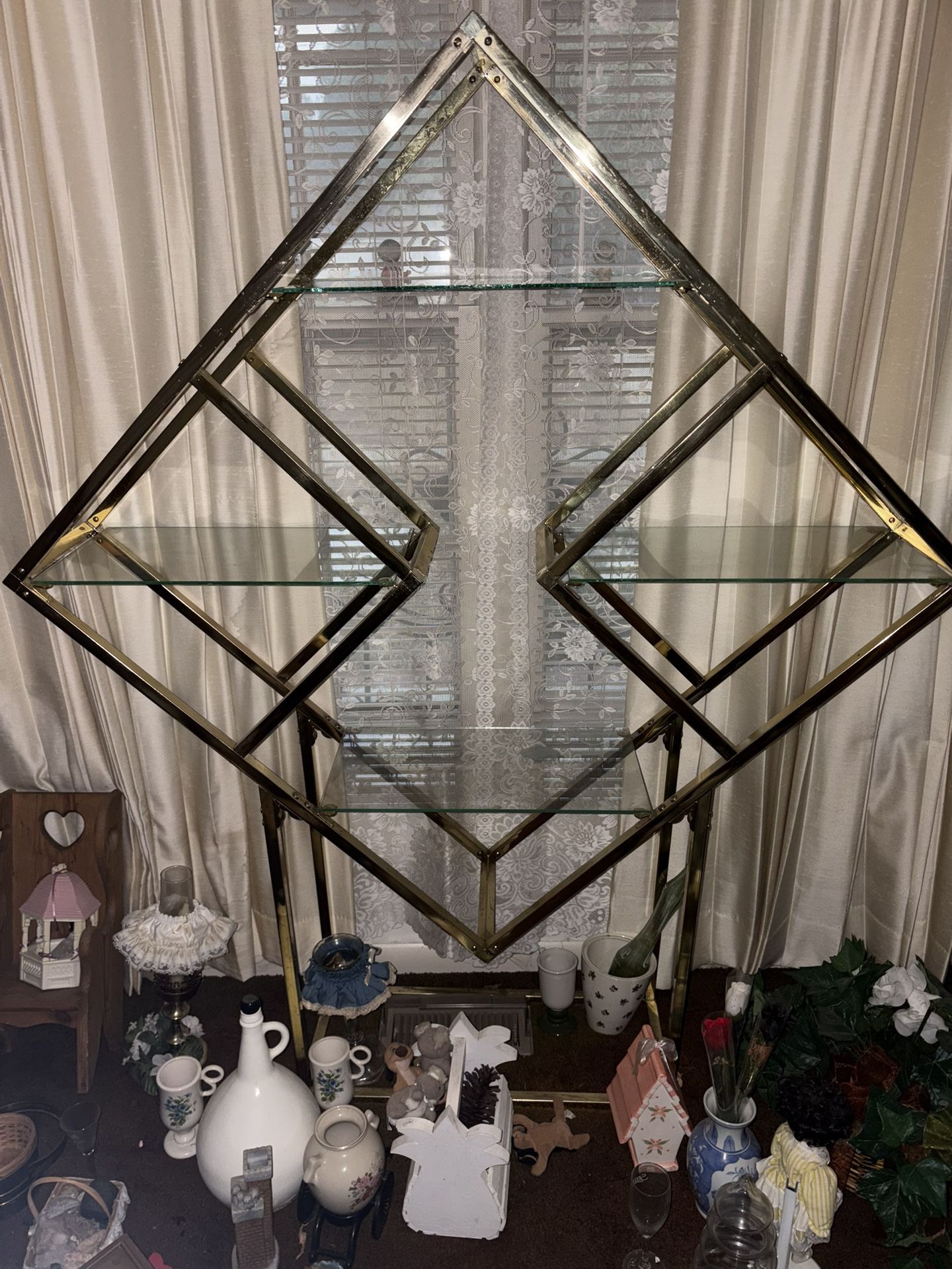 ✨ Vintage Geometric Brass & Glass Display Shelf✨