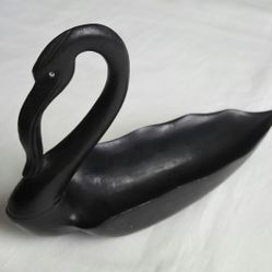 Vtg Handcarved Antique  Wood Black Swan Trinket 8"X5.75" Stunning!
