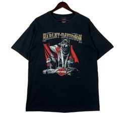 VINTAGE Rare Vintage HARLEY DAVIDSON WOLF Graphic 1992 T Shirt 90s Black SZ LARGE 