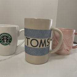 Set Of Three Mugs - Starbucks - TOMS - Pink Swirl - Coffee Tea - Cute Dorm 