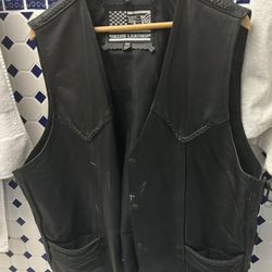 Black Leather Biker Vest
