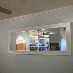 Large wall beveled mirror white frame