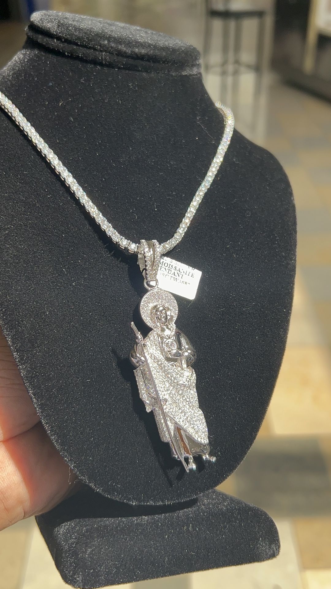 Real Moissanite Silver Saint Jude Pendant n Chain