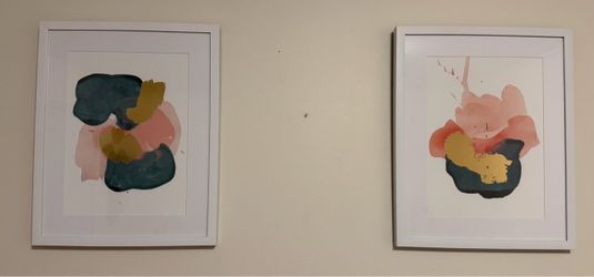 Set of 2 Framed Abstract Art Prints with Gold Foil