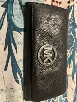 Michael Kors Black Grained Leather Long Fulton Flap Continental Wallet