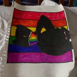 Vibrant Wolf Illustration on Rainbow Background