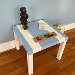 Upcycled Blue and White Striped Kids / Toddler Activity Table or Nightstand