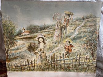 Unframed Jacques Lalande Signed Lithograph Children in the Field 221/250 Limited Edition