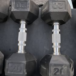 20lb Hex Rubber Dumbbell Set Weights 
