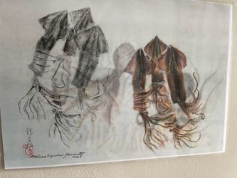 Gyotaku squid print mineo ryuka Yamamoto signed