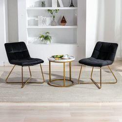 Set Of 2 - Black Velvet Accent Chairs With Gold Frame [NEW IN BOX] **Retails For $300