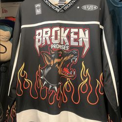 Broken Promises Hockey Jersey Shirt Mens Medium Flames Wolf Graphic