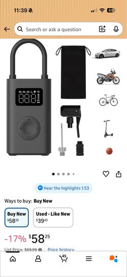 Electric Air Compressor, 150 PSI Tire Inflator for Car, Scooter, Bike Tires and Balls