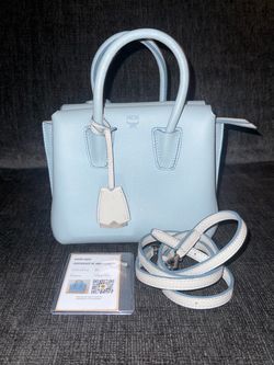 MCM Light Blue Leather Mini Tote Bag