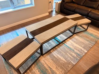 Nesting concrete/wood coffee table set