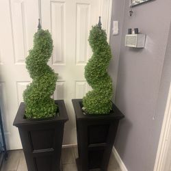 Set Of 2 Topiary Trees With Tall Planters