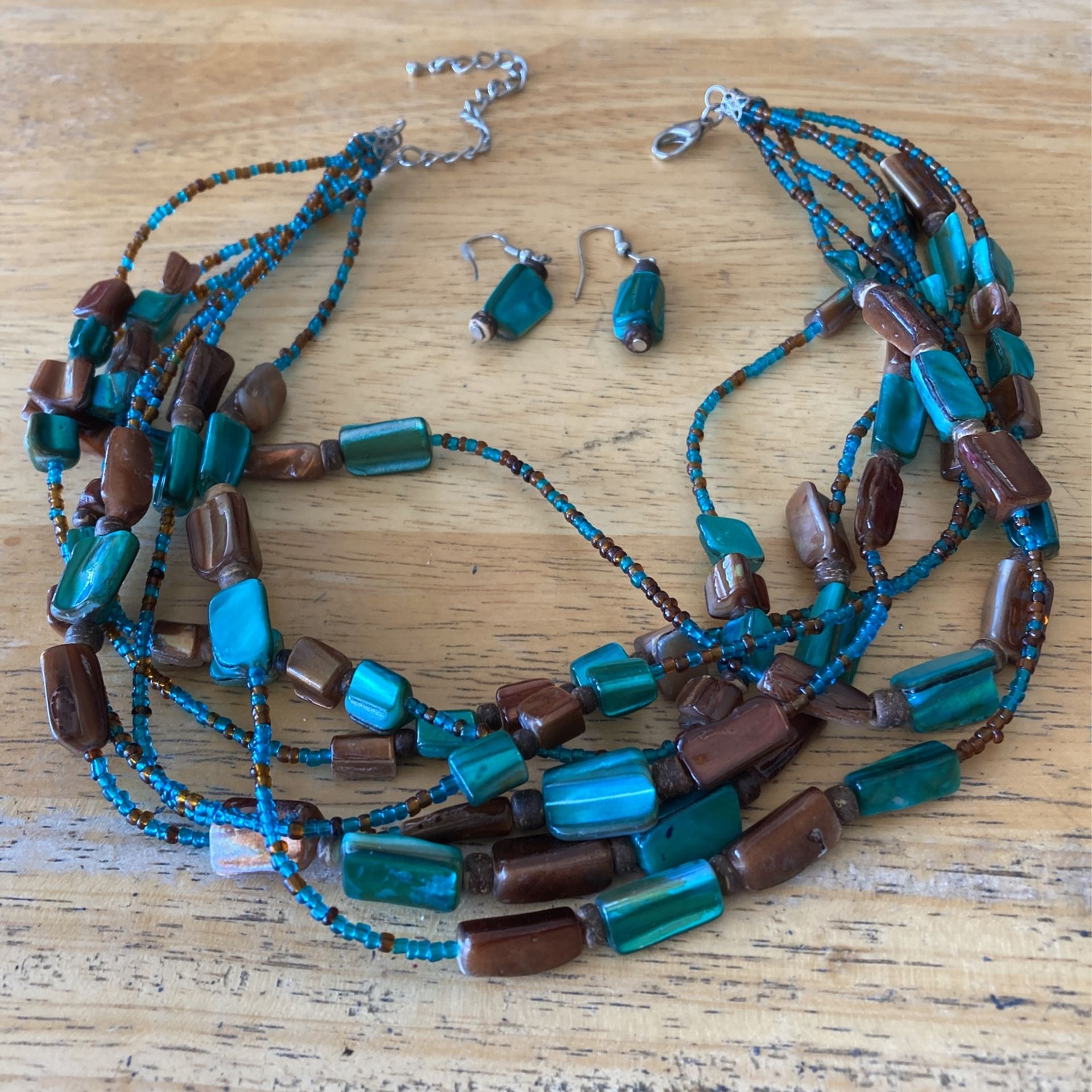 16” Bead Necklace And Earring Set