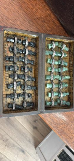 Chinese Stone Chess Set with Wooden Box