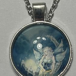 Fairy On The Moon Glass Cabochon Necklace