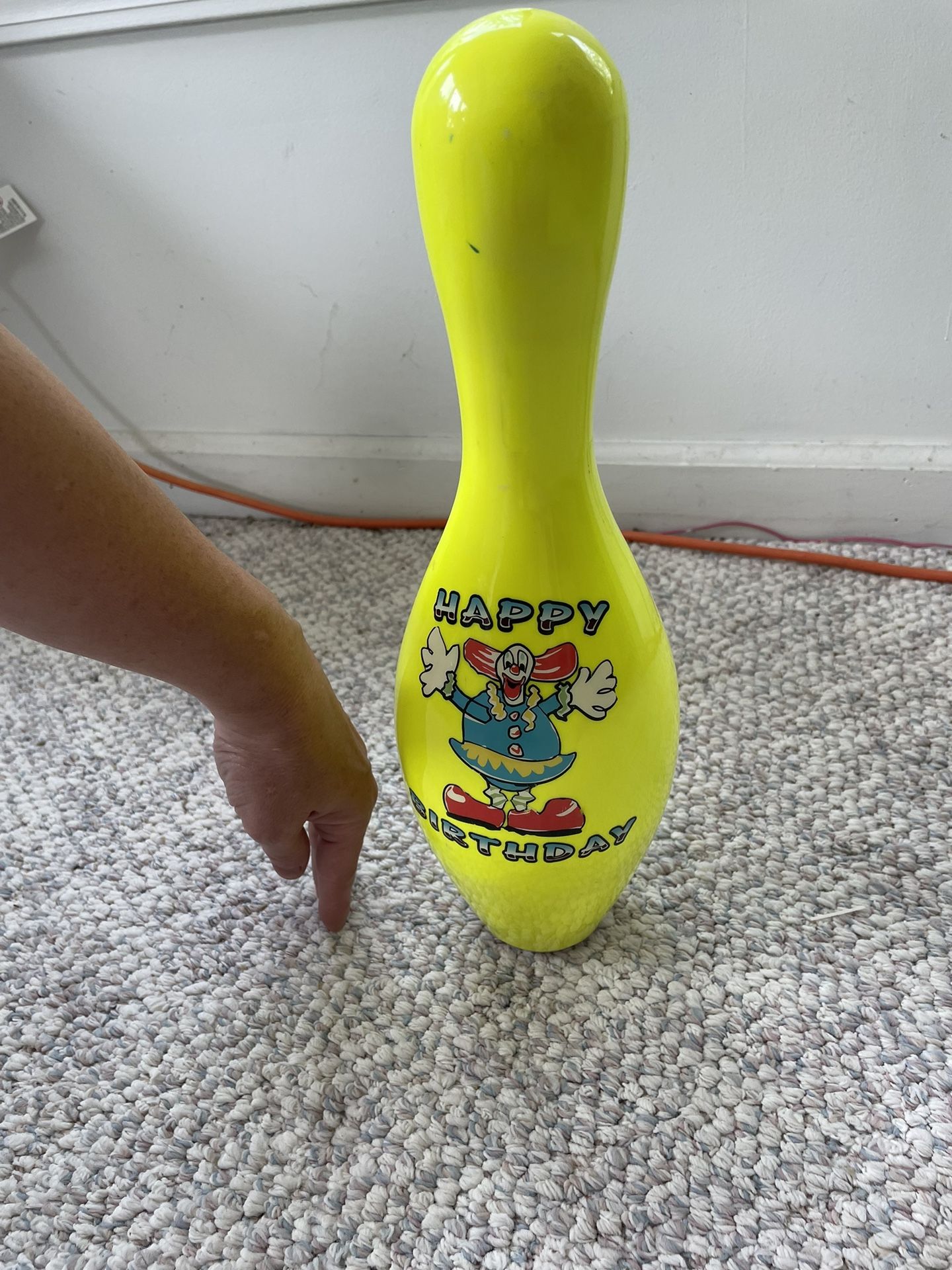 1-1980's Neon Yellow Happy Birthday Bozo The Clown Bowling Pin By Royal Pin Bowling Company