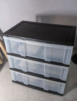 3 Drawer Clear And Black Plastic Storage Tower