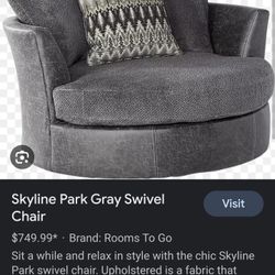 Skyline Park Gray Swivel Chair w/ Accent Pillows

