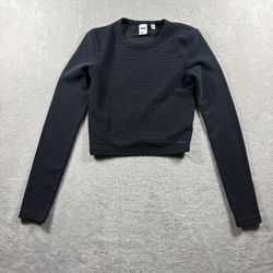 TNA Aritzia Waffle Boxy Crew Women’s XS Black Long Sleeve Shirt #3D