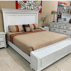 Whitewash Panel Storage Bedroom Set//Dresser,  Mirror,  NightStand,  Bed// Mattress Sold Separately 
