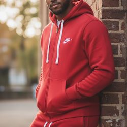 Nike Red Zip Up Sweatsuit