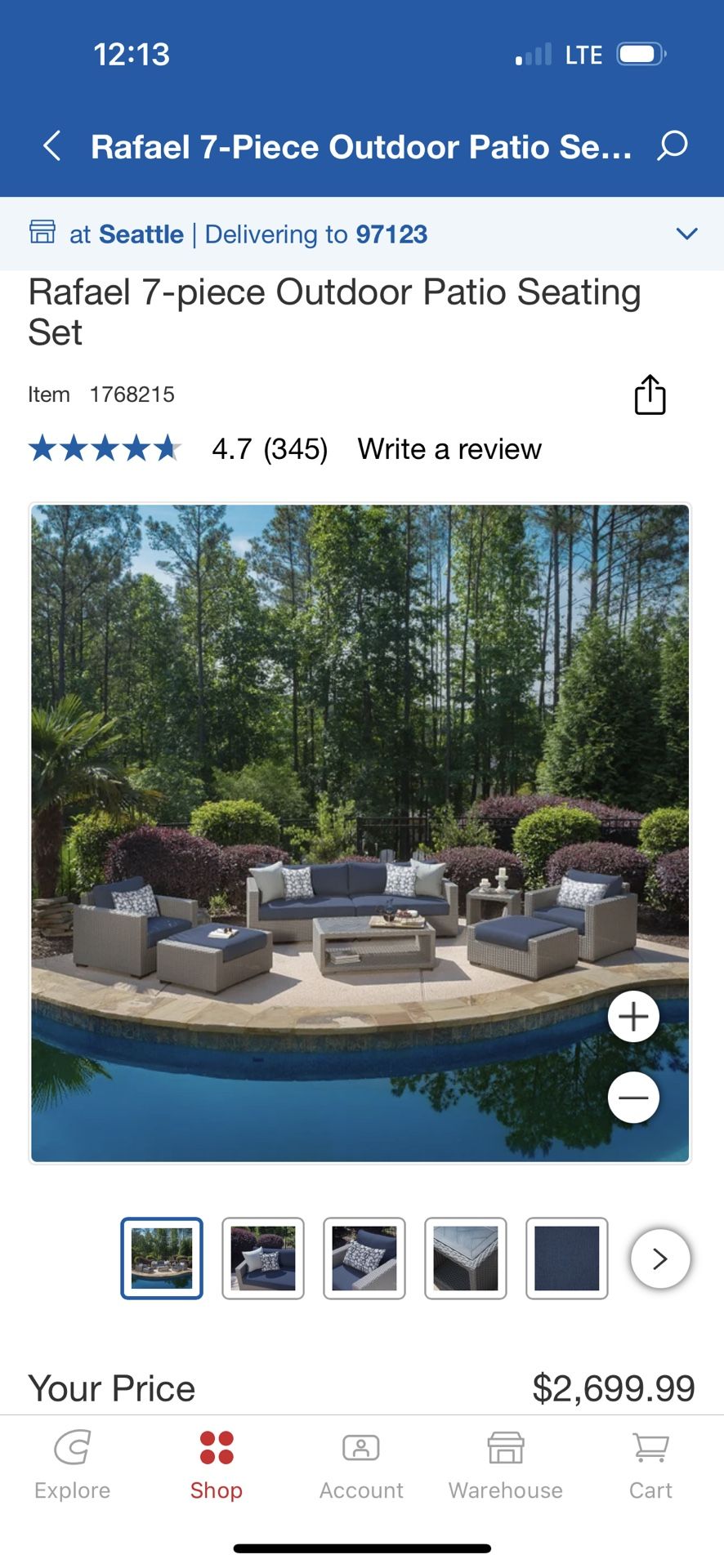 NEW in Box 8 Piece Rafael Outdoor Patio SET, 4 Chairs, 2 End Tables, 1 Couch, Coffee Table, Seats  7