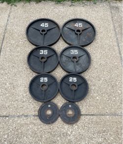 220lbs of Olympic 2” size weight plates weights plate 45lb 35lb 25lb 5lb for Barbell Bar Cast Iron