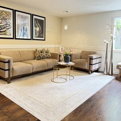 modern sofa and matching accent chair