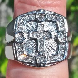 White Sapphire Silver Cross Ring Size 9
