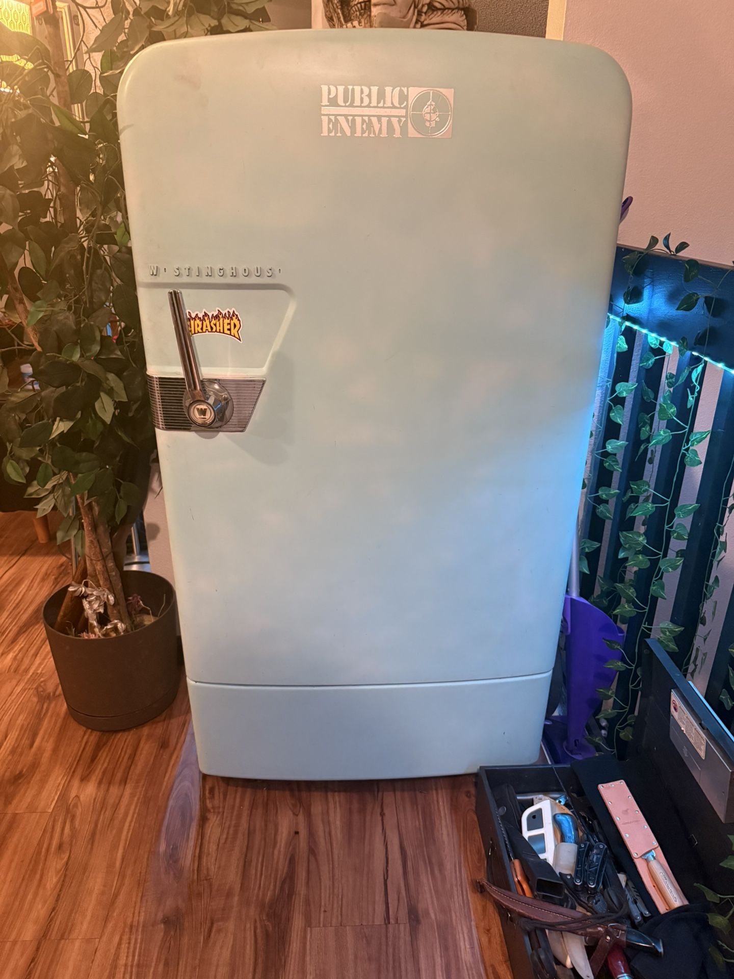 Antique Vintage Large Teal Fridge