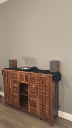 Rustic Wood Sideboard Cabinet with Louvered Doors