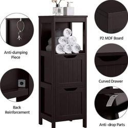 Bathroom Floor Tall Cabinet, Wooden Storage Cabinet with 2 Drawers and 1 Shelf, Espresso