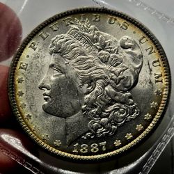 1887-P Morgan Silver Dollar BU+ MS+ Peripheral Toning (Bank Roll)