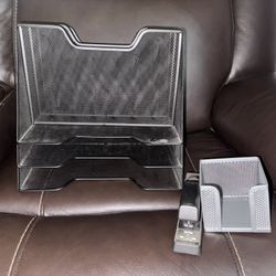 3 Tier Metal Mesh Organizer File Holder, Stapler, Memo Note Holder All For $10