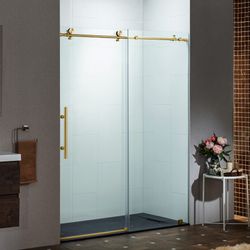 PKSH-6080-BG   WOODBRIDGE Frameless Single Sliding Shower Door with Soft Close System, 57.5-60" Width x 80"Height with 5/16"(8mm) Clear Tempered Glass